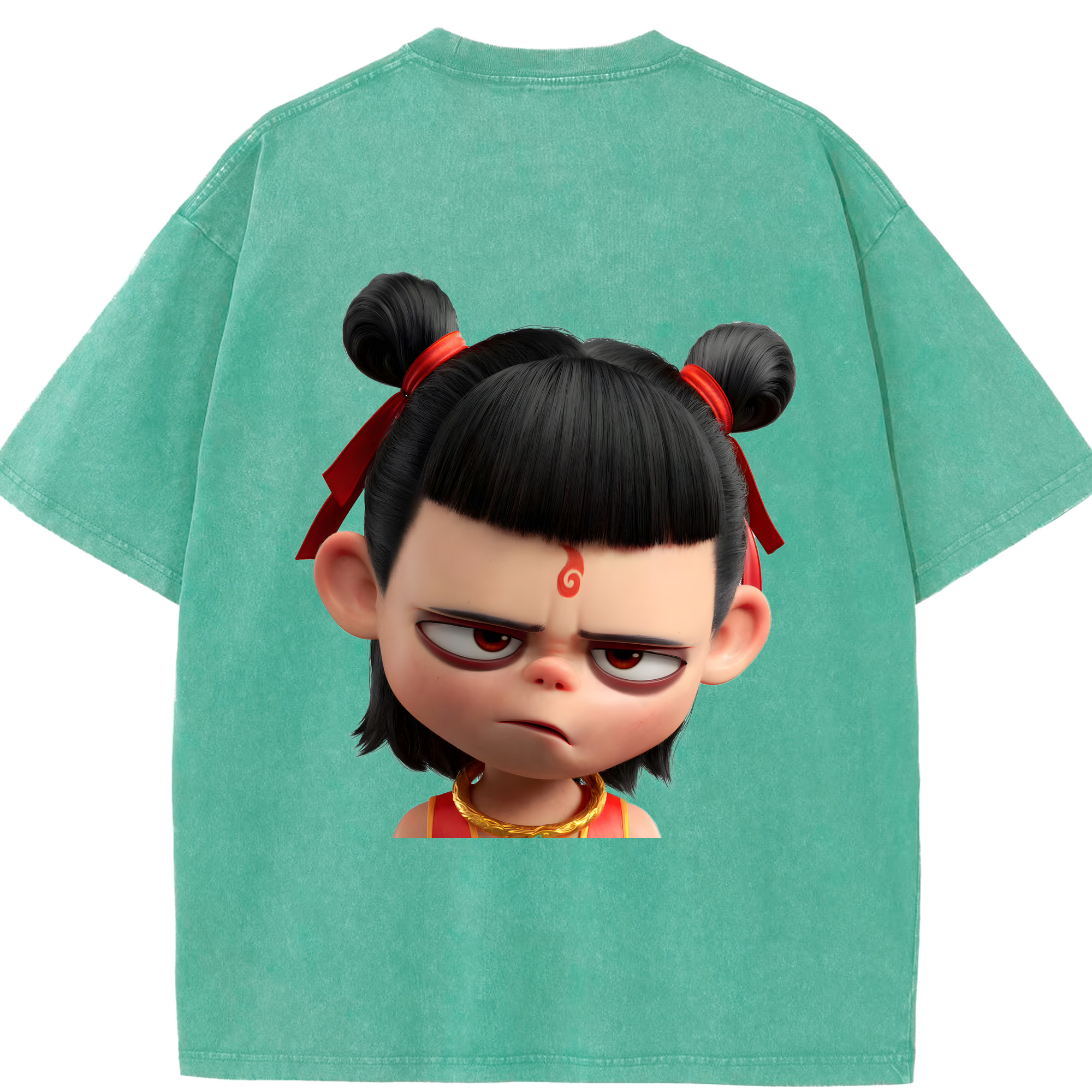 （画像用） Ne Zha 2 ナタ 魔童の大暴れ 綿100% ヴィンテージ風 半袖Tシャツ（背面プリント）